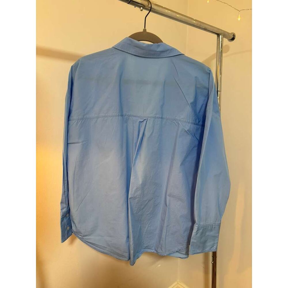 ZARA Women Blue Button Up Shirt Size M Oversized Long Sleeve Casual Top - Picture 4 of 8